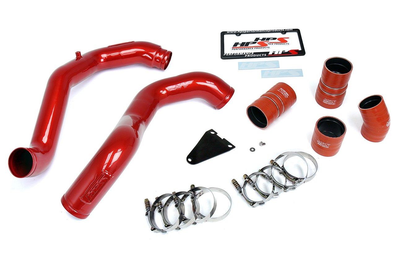 HPS Hot & Cold Side Charge Pipe with Intercooler Boots Kit, 03-07 Ford F550 Superduty Powerstroke 6.0L Diesel Turbo, Red