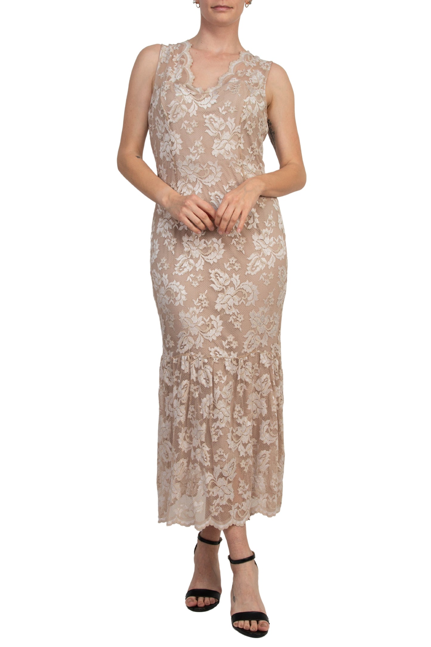 Marina Scallop Lace V-Neck Sleeveless A-Line Midi Dress-2