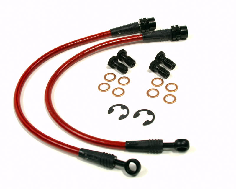 Agency Power AP 99-04 Ford Mustang Cobra Front Steel Braided Brake Lines - Black Fittings/Red Housing AP-MC9904-405