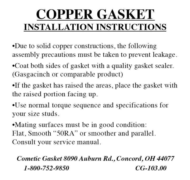 Cometic Gasket Cometic Triumph 1968-1971 TR6 I6 .020in Copper Cylinder Head Gasket-76mm Bore-Without Recessed Block C4154-020