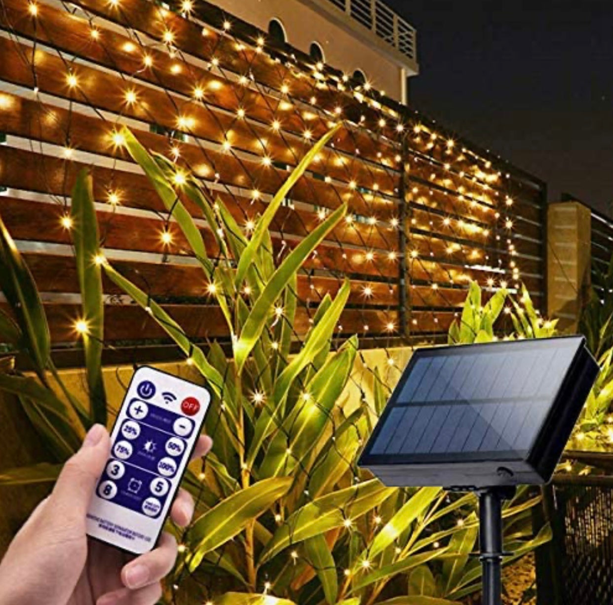 Solar Net Mesh Lights 360 LED with Remote, 11.8Ft x 4.9Ft Fence String Light