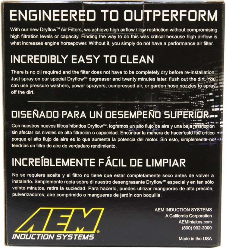 AEM Induction AEM Dryflow Air Filter - Oval 6.06in x 4.5in Base LxW / 6in x 4in Top LxW / 5.13in H 2.75in Flange 21-2127DK
