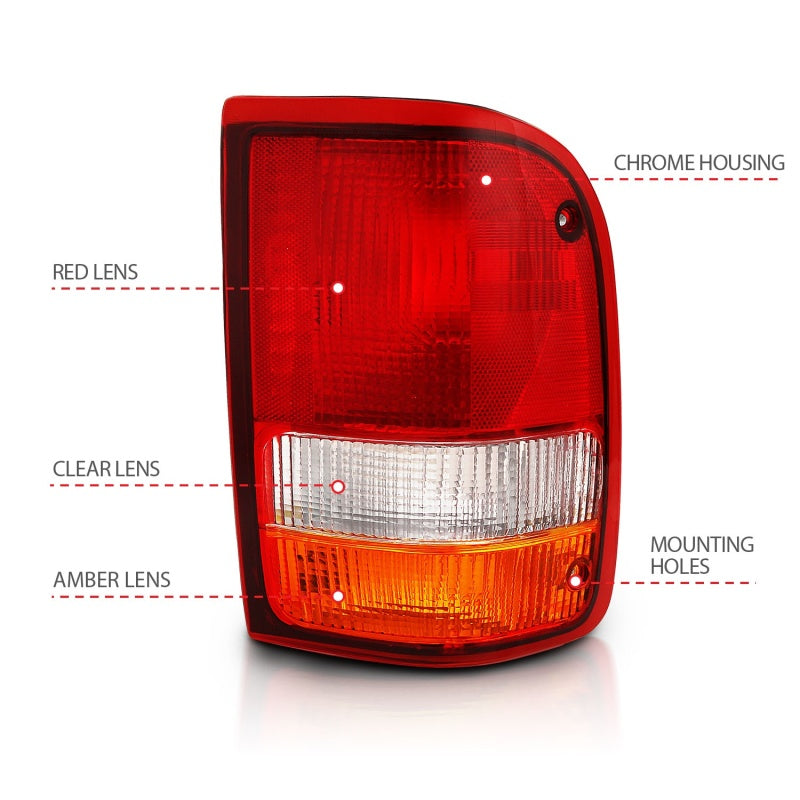 ANZO 1993-1997 Ford Ranger Tail Light Red/Cear (OE) 311310