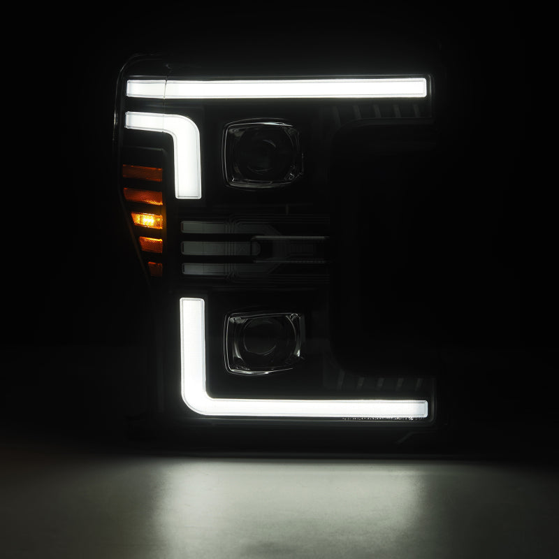 AlphaRex 17-19 Ford F-250/350/450/550 Super Duty LUXX-Series LED Proj Headlights Alpha-Blk SS/SBDRL 880322