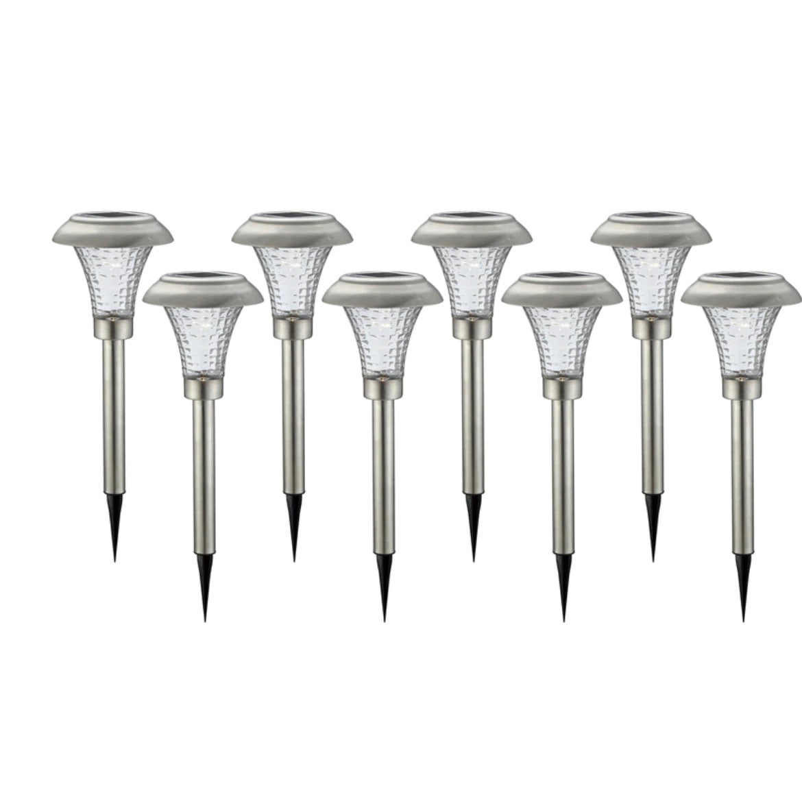 High-End 8 Pack Solar Pathway Lights Glass Stainless Steel Warm White, Auto On/off 15 Lumen